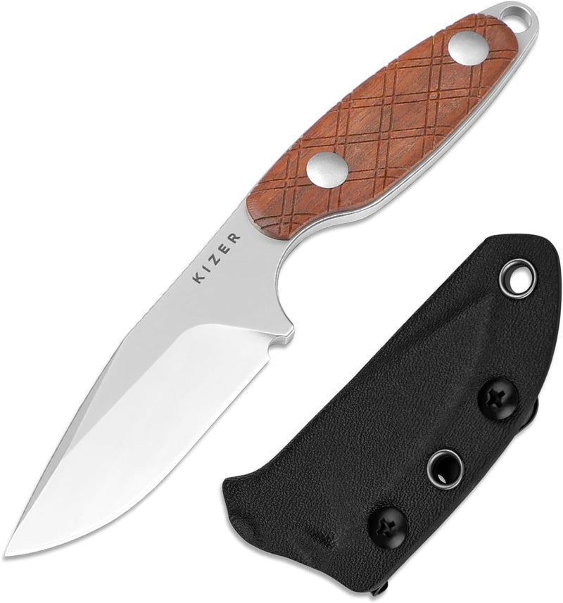 KIZER Muskrat Fixed Blade Knife, 3.15 In S35VN Neck Knife Mkuruti Wood Handle Fixed Blade EDC Knives for Men Women, Outdoor Hunting Hiking Survival Camping Knives with Sheath, 1064A2 - Image 1